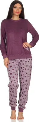 Produktbild von Damen Frottee Pyjama Schlafanzug mit Bündchen Sterne als Motiv - auch in Übergrößen 93020 ; beere , 44