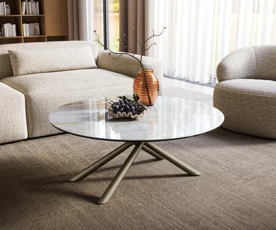 Produktbild von DELIFE Couchtisch Edge Rund 100x100 cm Keramik Onyx Pearl Sarity Metall Effektfinish Titan