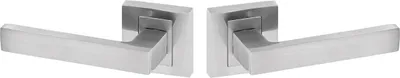 Produktbild von Innentürgriff Qubik II Satin, 123 mm Grifflänge, 55 mm Rosette, verdeckte Befestigung