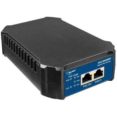 Zdjęcie produktu dla ALLNET PoE Inject, Gigabit Ethernet, 10,100,1000 Mbit/s, IEEE 802.3af, IEEE 802.3at, IEEE 802.3bt, Cat5, Cat5e, Cat6, Czarny, 100 m