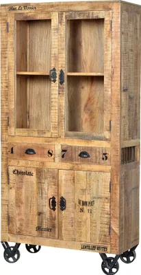 Produktbild von SIT Möbel Vitrine auf Rollen | Mangoholz lackiert | 4 Türen, 2 Schubladen | natur antik | B 90 x T 40 x H 180 cm | 01904-04 | Serie RUSTIC