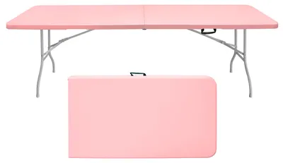 Produktbild von 96 Zoll tragbarer, robuster Klapptisch mit Griffen, multifunktional, geeignet für Camping, Picknicks, Partys, Kapazität 135 kg (Pink)