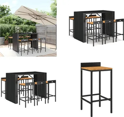 Produktbild von vidaXL 7 tlg. Gartenbar Set Schwarz Poly Rattan & Massivholz Akazie - Gartenbar Set - Gartenbar Sets - Garten Bar Set - Gartenbar