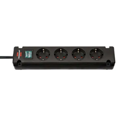 Produktbild von brennenstuhl Steckdosenleiste 4-fach, schwarz, Kunststoff, Bremounta, 6,5x8,5x31,5 cm (BxTxH), 1,5m Kabellänge, Erhöhter Berührungsschutz, 90° Steckdosenanordnung, Beleuchteter Sicherheitsschalter, Wandmontage, IP20, H05VV-F 3G1,5