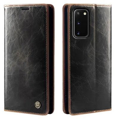Produktbild von Handyhülle für Samsung Galaxy S20 Kunstleder Klapphülle Vintage Cover Hülle RFID Schutz Case Kartenfach Farbe: Dunkelbraun