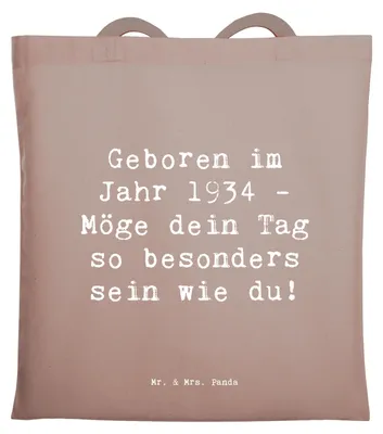 Produktbild von Mr. & Mrs. Panda Schultasche Spruch 1934 Geburtstag - Braun Pastell - Geschenk, Jutebeutel, Tote Bag, besondere Geburtstagsgeschenke, Jahrgang, Happy Birthday, Person