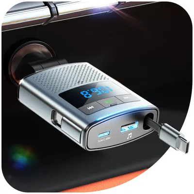 Bluetooth 5.4 Auto FM Transmitter 90 W, PD 45 W, einziehbare Kabel
