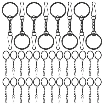 50 Schlüsselringe mit Karabinerhaken, schwarz, Metall, 67 mm