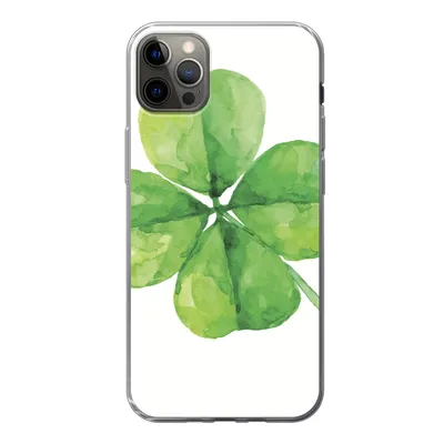 Produktbild von MuchoWow® Handyhülle Schutzhülle Hülle für iPhone 12 Pro Max Vierblättriger Klee - Aquarell - Pflanze Silikon Softcase Handy Hülle - Hartschale