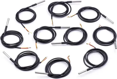 Zdjęcie produktu dla AZ-Delivery Czujniki Kabel 1M DS18B20 cyfrowy czujnik temperatury ze stali nierdzewnej Czujnik temperatury, wodoodporny, kompatybilny z Arduino i Raspberry Pi, kabel 10x