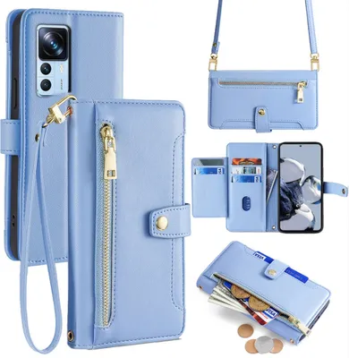 Produktbild von Handykette Xiaomi Hülle mit Band Handyhülle Kartenfächer Kunstleder Umhängetasche 12T / 12T Pro Hellblau