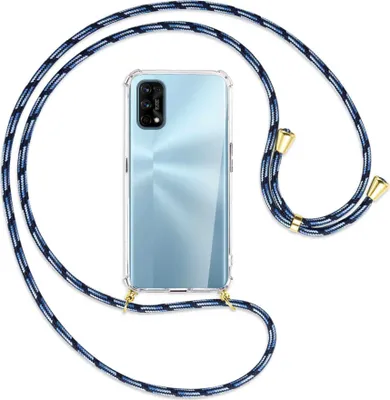 Produktbild von Handykette Backcover-Schutzhülle mit Band (Metall goldfarben) für Realme 7 Pro - Blautöne