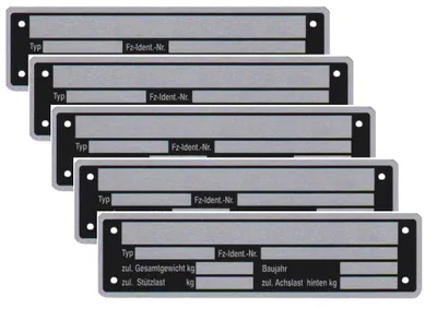Produktbild von 5 x Blanko Typenschild Anhängertypenschild Neutral Anhänger Vers. 2