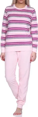 Produktbild von Damen Kuschel Frottee Schlafanzug mit Bündchen - Streifenoptik - auch in Übergrößen ; rosa , 36/38