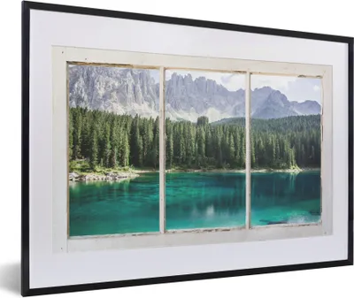 Produktbild von MuchoWow® MuchoWow® Gerahmtes Poster Aussicht - Baum - Wasser 60x40 cm - Poster mit zchwarzem Bilderrahmen - Schlafzimmer - Plakat in Rahmen - Drucken
