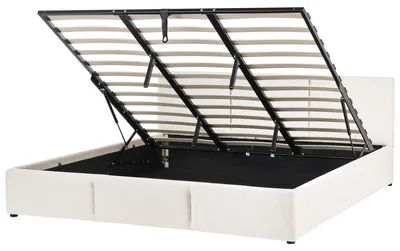 Produktbild von BELIANI Bett mit Bettkasten Cremeweiß Stoff Gepolstert 180 x 200 cm Lattenrost Hochklappbar Hohes Kopfteil Modern Schlafzimmer Möbel Ausstattung