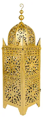 Produktbild von Marokkanische Laterne Frane Gold 105 cm, handgefertigte Orient Laterne aus Metall, Gartenlaterne und Windlicht für Kerzen, Deko für Wohnzimmer, Terrasse, Balkon und Eingangsbereich