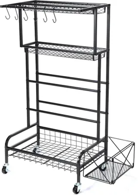 Obrázok produktu pre Úložný regál - Kovový regál s kolieskami - 4 úrovne - Stojaci - Na náradie - Úspora miesta - Čierny
