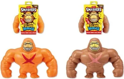 Two Smashers Slam Heroes Gorilla toys in packaging and two out of packaging, displayed against a white background.