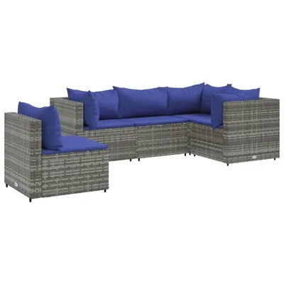 Produktbild von 5-tlg. Garten-Lounge-Set mit Kissen Grau Poly Rattan