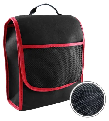 Produktbild von Kleiner Kofferraum-Organizer, Autotasche, Kofferraumtasche, Fahrzeugtasche, Werkzeugtasche, Aufbewahrungstasche mit Klettverschluss (schwarz/rot)