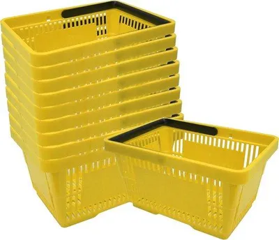 Productafbeelding van Stapelbare kunststof winkelmandjes met handvatten - 10 stuks, 20 liter, geel
