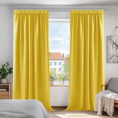 Produktbild von Verdunkelungsvorhänge mit Kräuselband, Thermovorhänge, 240x140cm, Senfgelb, 2er Set