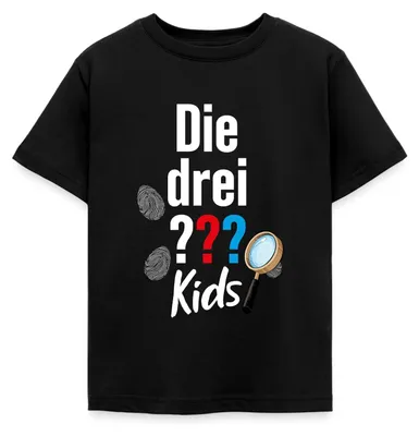 Produktbild von Spreadshirt Die Drei Fragezeichen Kids Logo und Gadgets Kinder T-Shirt, 110/116 (5-6 Jahre), Schwarz