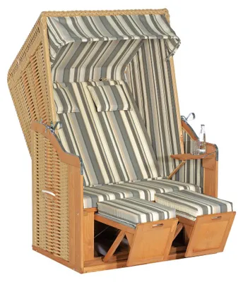 Produktbild von SunnySmart Garten-Strandkorb Rustikal 50 PLUS 2-Sitzer beige/grau mit Kissen