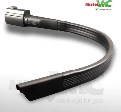 A bent vacuum cleaner crevice tool on a white and gray background.