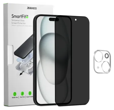 Obrázek produktu pro 1-balení iPhone 15 Ochranné sklo na displej Privacy & 1-balení ochrana objektivu - Tvrzené sklo | [Automatická instalace] - Bez bublin