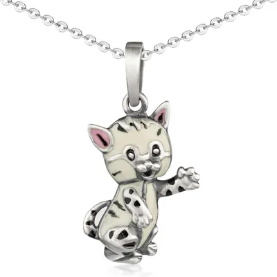 Produktbild von MATERIA by Matthias Wagner Kinder Kettenanhänger Katze 925 Silber für Mädchen mit Schmuckbox KA-312
