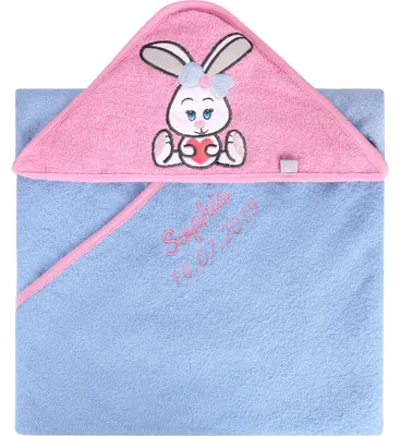 Produktbild von Be Mammy Kapuzenhandtuch Babyhandtuch aus Baumwolle bestickt mit Name und Geburtsdatum  Standard 100 100cm x 100cm