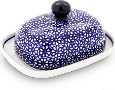 Produktbild von Bunzlauer Keramik kleine Butterdose Butterglocke Butterbehälter oval für 125g (1/2 Stück Butter) 16x12x8 cm Dekor 120