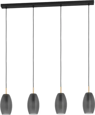 Produktbild von Pendelleuchte - Schwarz - 95 x 110 cm - Metall - Messing - Rauchglas - 4-flammig