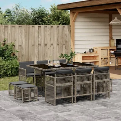 Produktbild von Best Möbel Gartenmöbel Set Balkonmöbel-Set 11-tlg. Garten-Essgruppe mit Kissen Grau Poly Rattan - Gartenmöbelgarnituren Cloris Neu8293855 4parcel