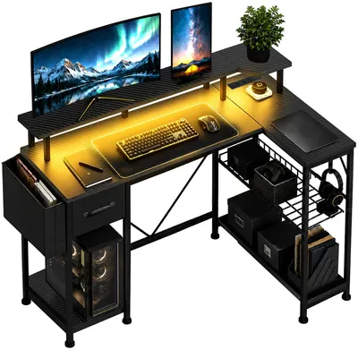 Produktbild von YITAHOME L-förmige Schreibtisch, 120cm LED Gaming Tisch mit Steckdose Schubladen, Computertisch, Schwarz