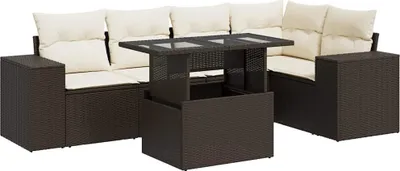 Produktbild von 6-tlg. Garten-Sofagarnitur mit Kissen Braun Poly Rattan