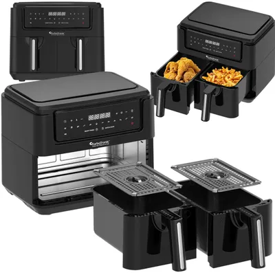 Zdjęcie produktu dla Frytownica beztłuszczowa TurboTronic air fryer dwie komory 2x 3.8L 1750w 7,6L Czarna
