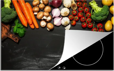 Produktbild von KitchenYeah© Herdabdeckplatte Karotte - Gemüse - Kräuter - Gewürze - Rustikal , 89x51cm, Küche Deko, Glaskeramikkochfeld Herdabdeckung, Abdeckplatte fùr Kochfeld