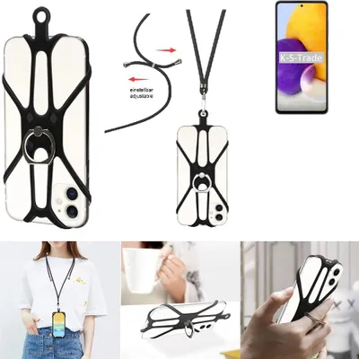 Produktbild von K-S-Trade 3in1 Handykette Handyband Handykordel Halsband Smartphone-Ring Handy-Ring kompatibel mit Samsung Galaxy A72 Fingerhalterung Handyring