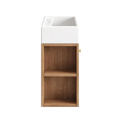 Produktbild von Flieks Waschbeckenunterschrank mit Keramik-Waschbecken, 55x31x66.5 cm, Einzel Waschtisch mit offene Fächer, Schlichte Badezimmermöbel, Braun