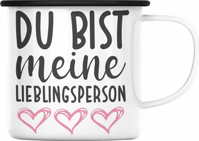 Produktbild von Trendation - Lieblingsmensch Lieblingsperson Emaille Tasse Geschenk Beste Freundin Freund Emaille Tasse mit Spruch (Schwarz)