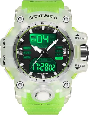 Imagen del producto de Reloj deportivo digital y analógico para hombre, diseño militar, pantalla dual, alarma, cronómetro, temporizador, resistente al agua hasta 5 ATM, correa de silicona, reloj para actividades al aire libre