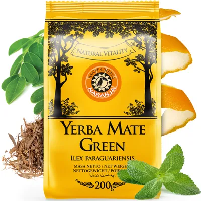 Zdjęcie produktu dla Herbata yerba mate MATE GREEN Naranja 200g - brazylijska yerba mate z aromatem pomarańczy i ziołami - bez dodatku sztucznych aromatów