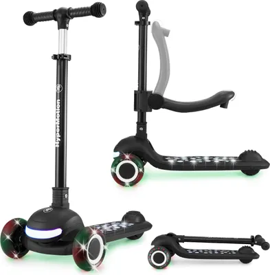 Produktbild von HyperMotion LUMI 3in1 Kinderroller mit LED-Beleuchtung, Sitz höhenverstellbar, klappbar, PolyurethanRäder, T-Bar Lenker, bis 50 kg, für Kinder ab 1 Jahr