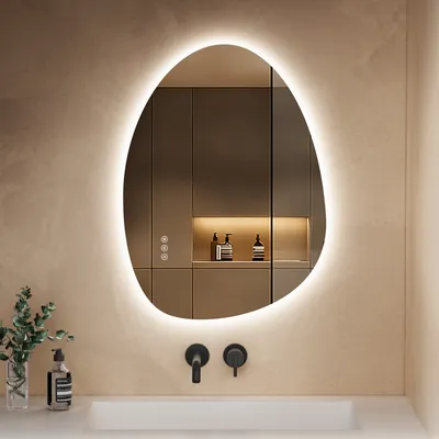 Produktbild von S'AFIELINA Badspiegel mit Beleuchtung 60×45cm LED Touch Schalter Wandspiegel 3 Lichtfarben und Dimmbar, Anti-Beschlag- und Memory-Funktion