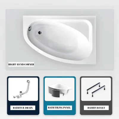 Produktbild von Asymmetrische Badewanne - 140 x 80 cm - Rechts - mit Verkleidung - mit Füßen - Ablaufgarnitur Chrom - CORNEA