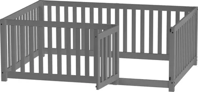 Produktbild von Kinderbett 140x200cm Bodenbett (Ohne Matratze) Holzbett Doppelbett Massivholzbett Mit Sicherheitszaun und Tür Grau