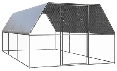 Image de Enclos pour poules d'extérieur - Poulailler-volière - Structure en acier inoxydable, dimensions 3 x 6 x 2 mètres - Toit en polyéthylène étanche - Convient aux poules, canards et autres petits animaux
